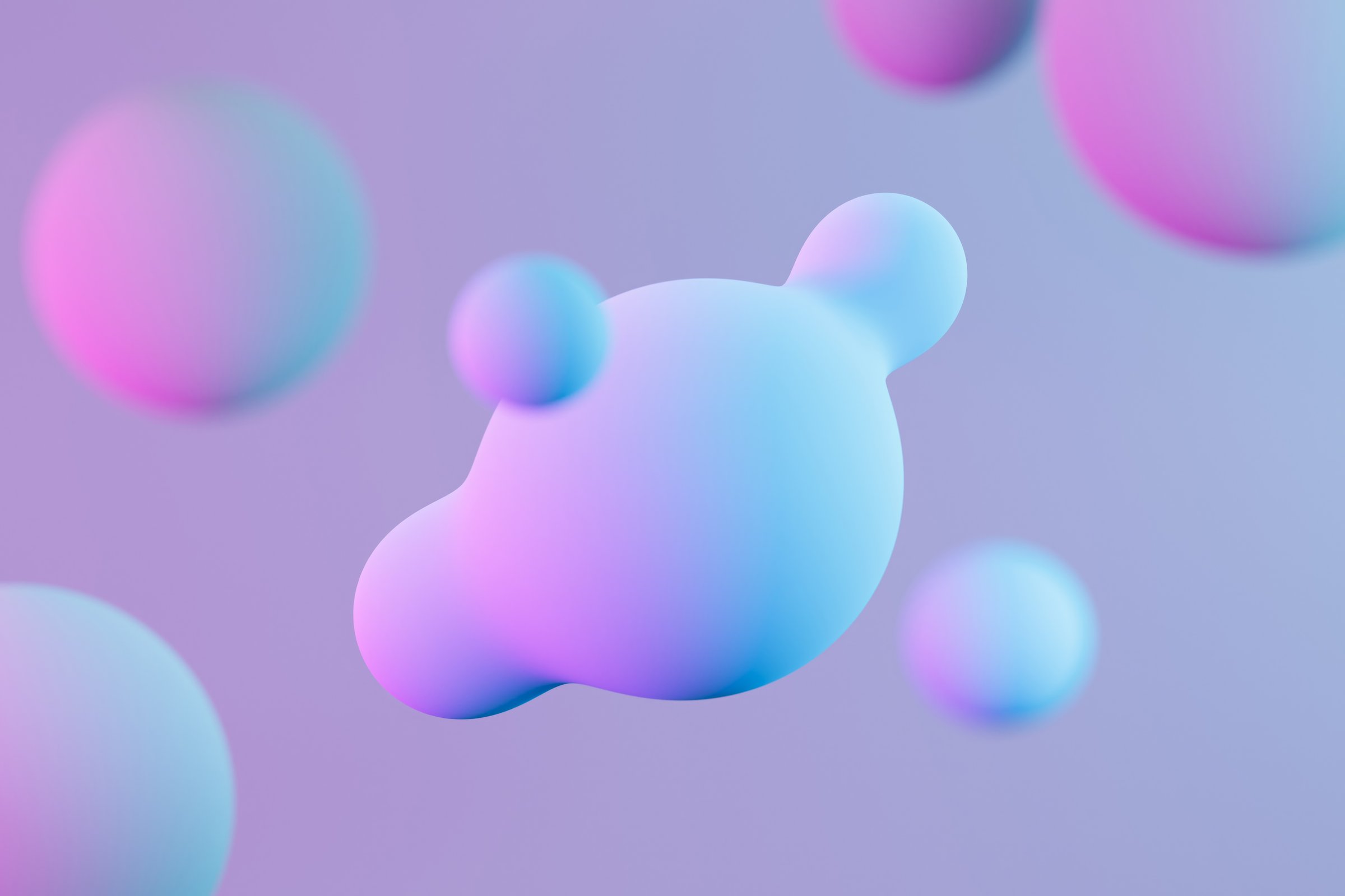 abstract spheres purple blue neon background 3d render