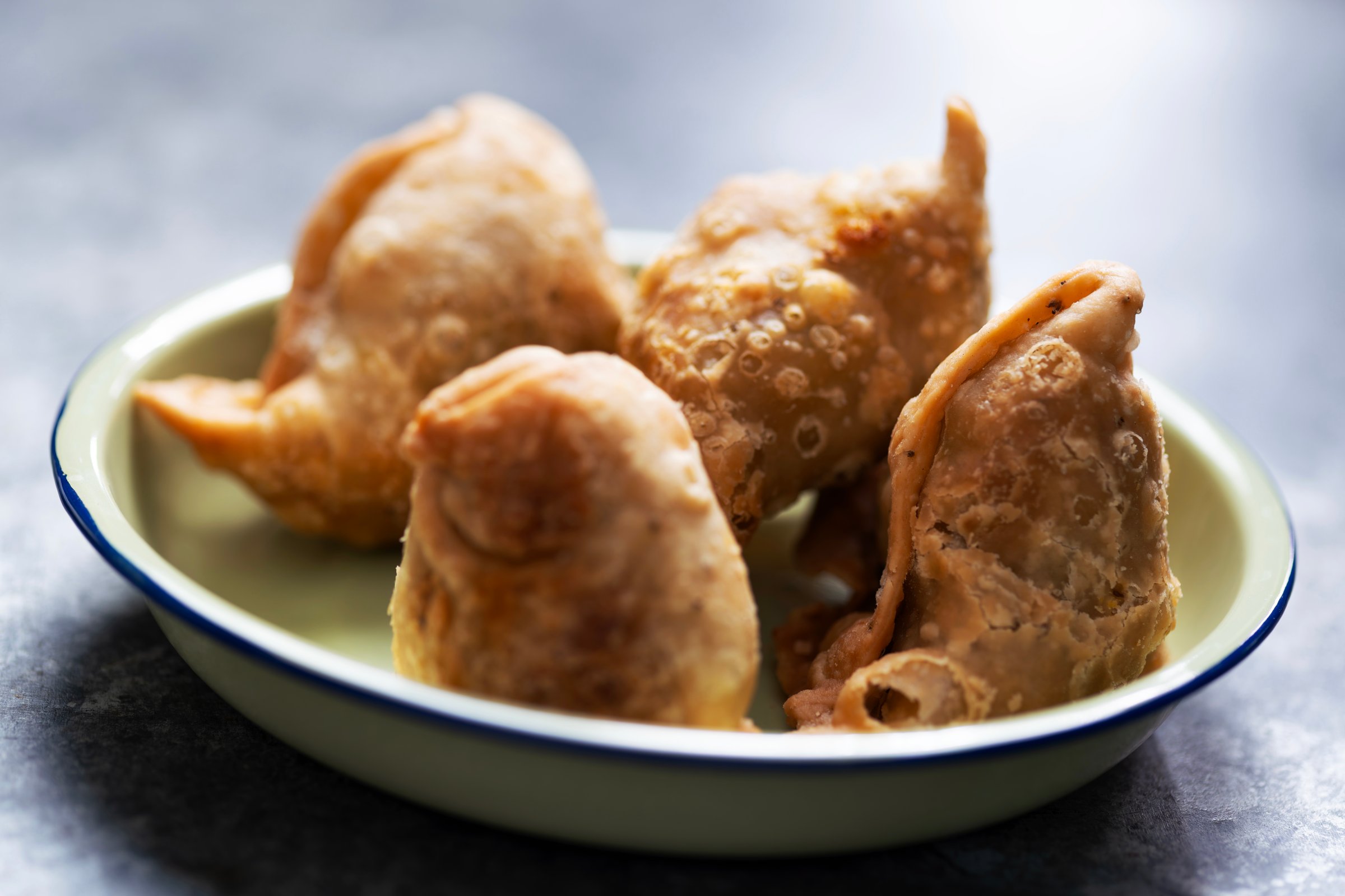 close up of traditional indian street food samosa