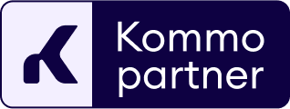 Kommo partner logo on a dark background with stylized K symbol on the left.