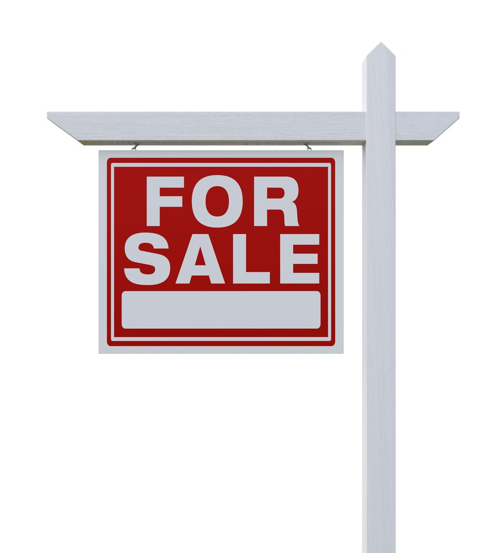Left Facing For Sale Real Estate Sign Isolated on a White Background.