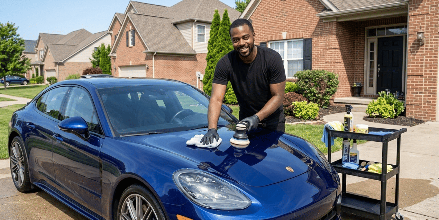 Professional car detailing close-up