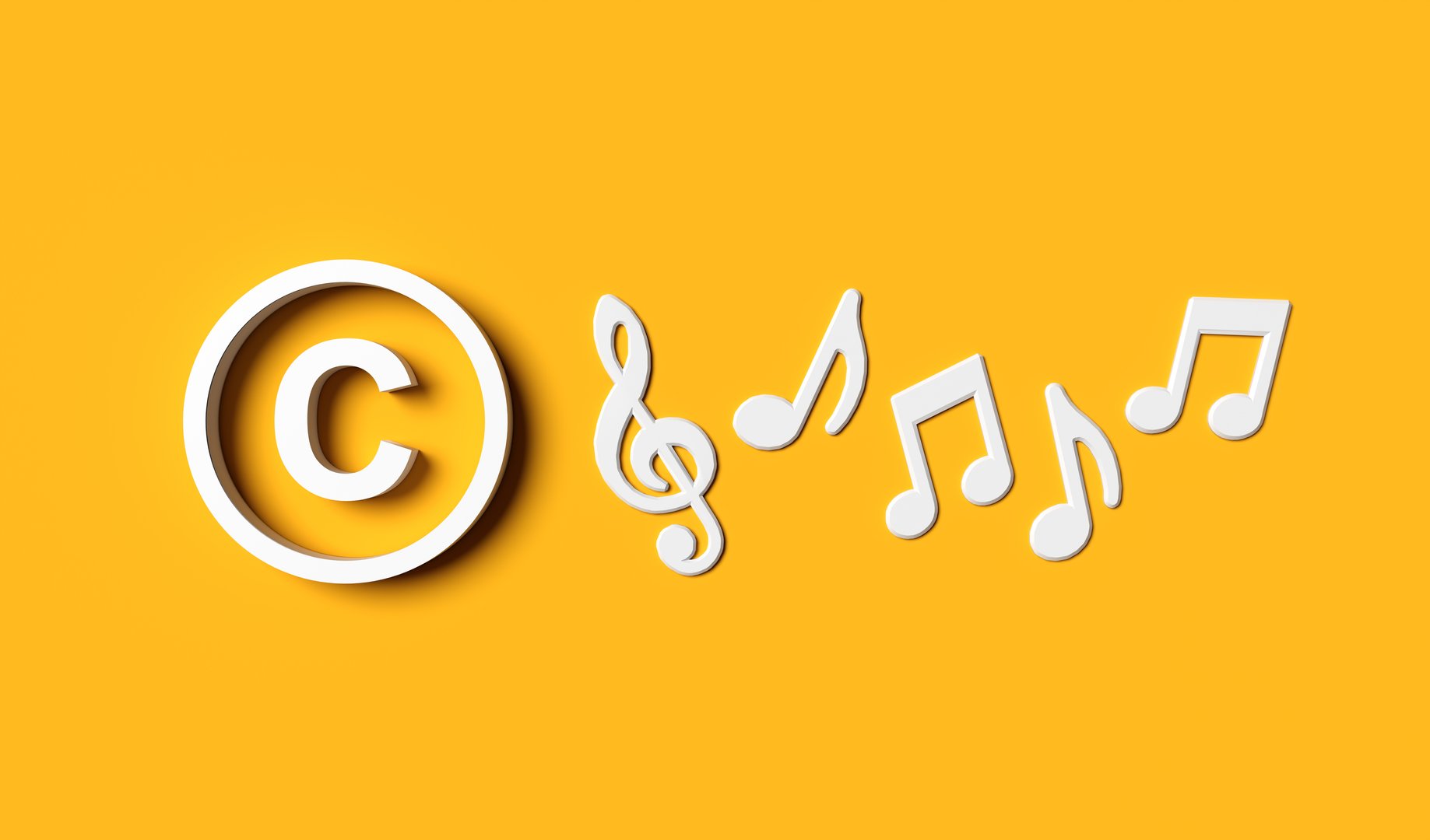 Copyright symbol with musical notes representing music copyright and intellectual property protection