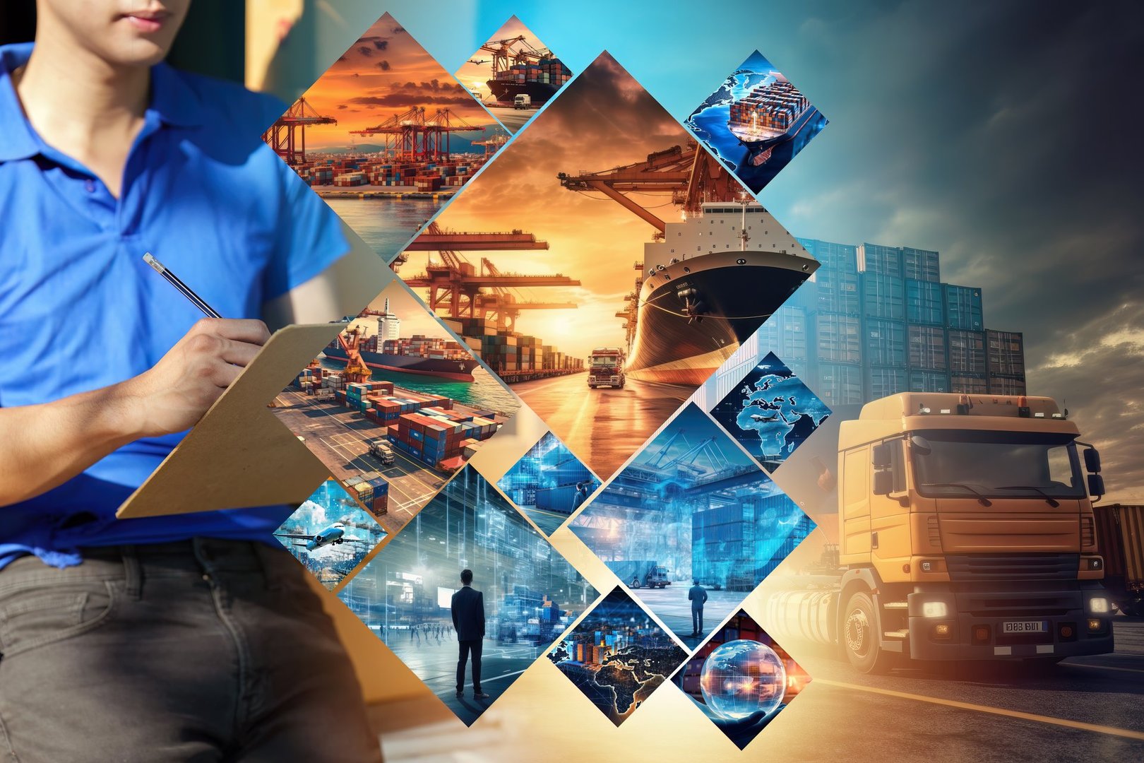 Asian Businessman logistics manager check and control for workers with Modern Trade warehouse logistics.