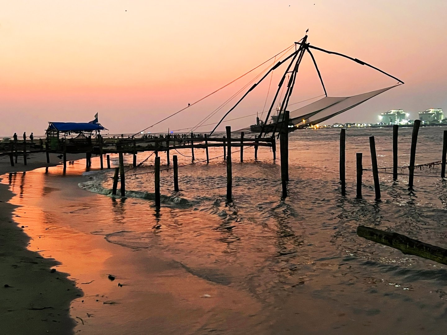 Chinese Fishing Nets in Kochi, Kerala, India at sunset