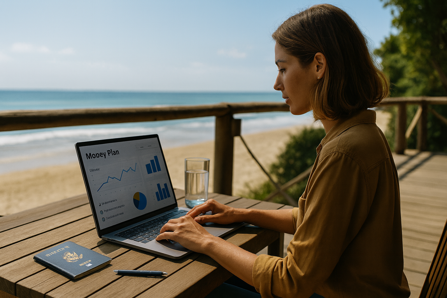 Digital nomad working on laptop for financial planning