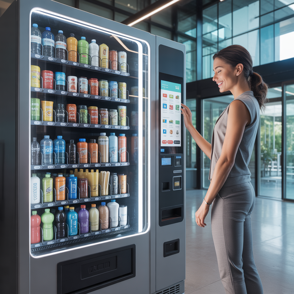 Modern vending machine fully stocked with snacks and drinks