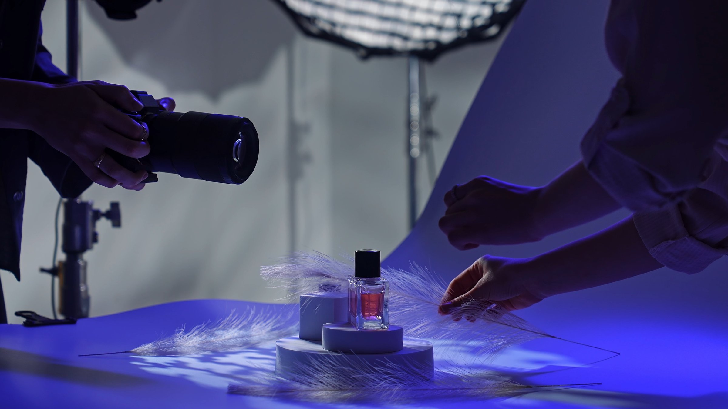 Perfume bottle in professional studio setting