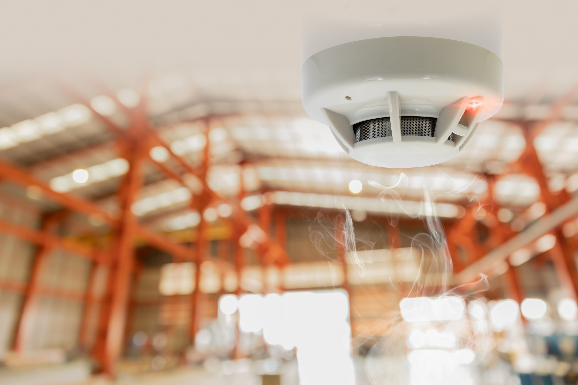 Fire Alarms for Warehouse Smoke Detector Fire Detector safety device setup at Cargo Storage Area ceiling
