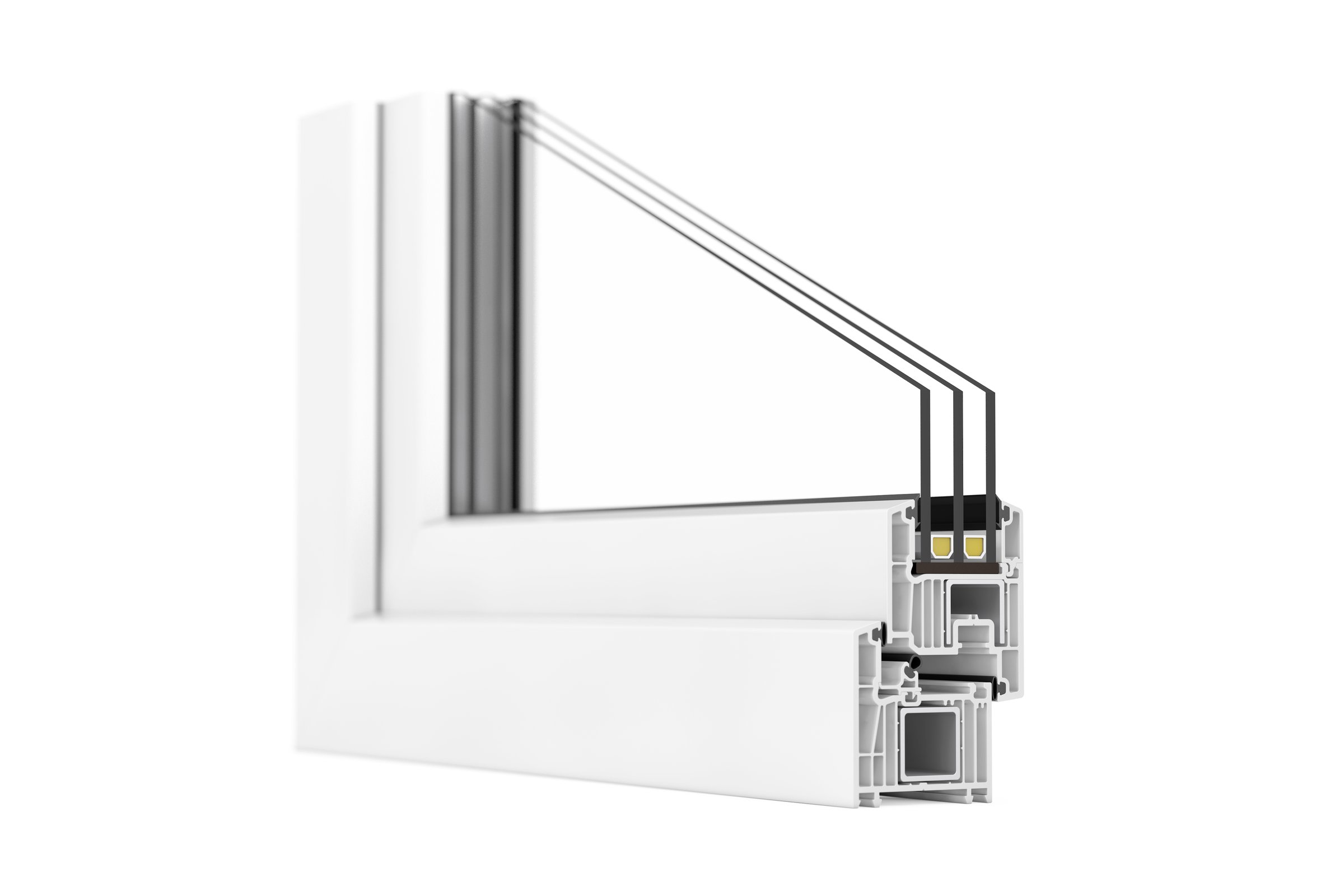 The Cut of Detailed Window PVC Profile on a white background. 3d Rendering