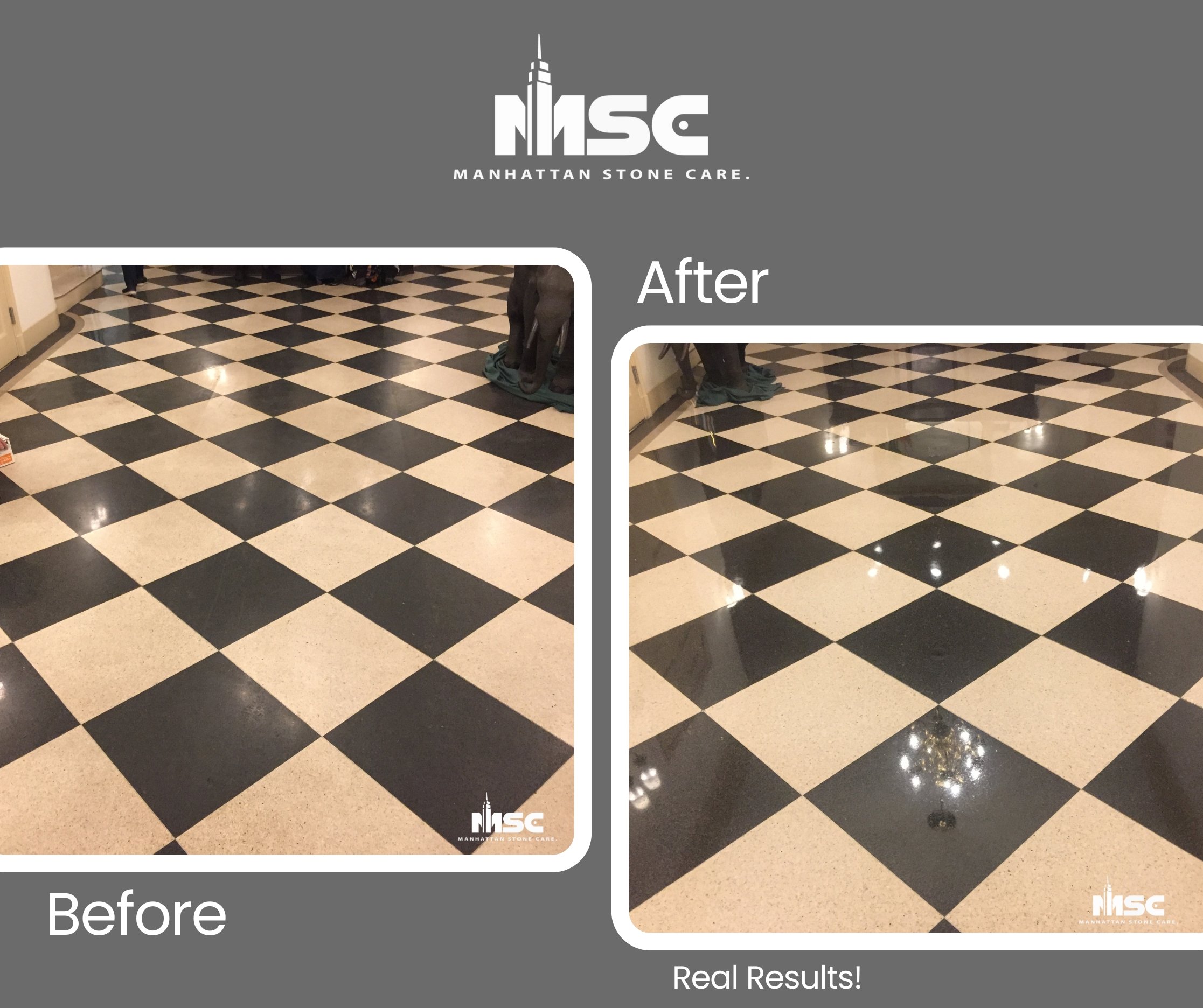 Manhattan Stone Care Terrazzo Floor Restoration before and after in New York City