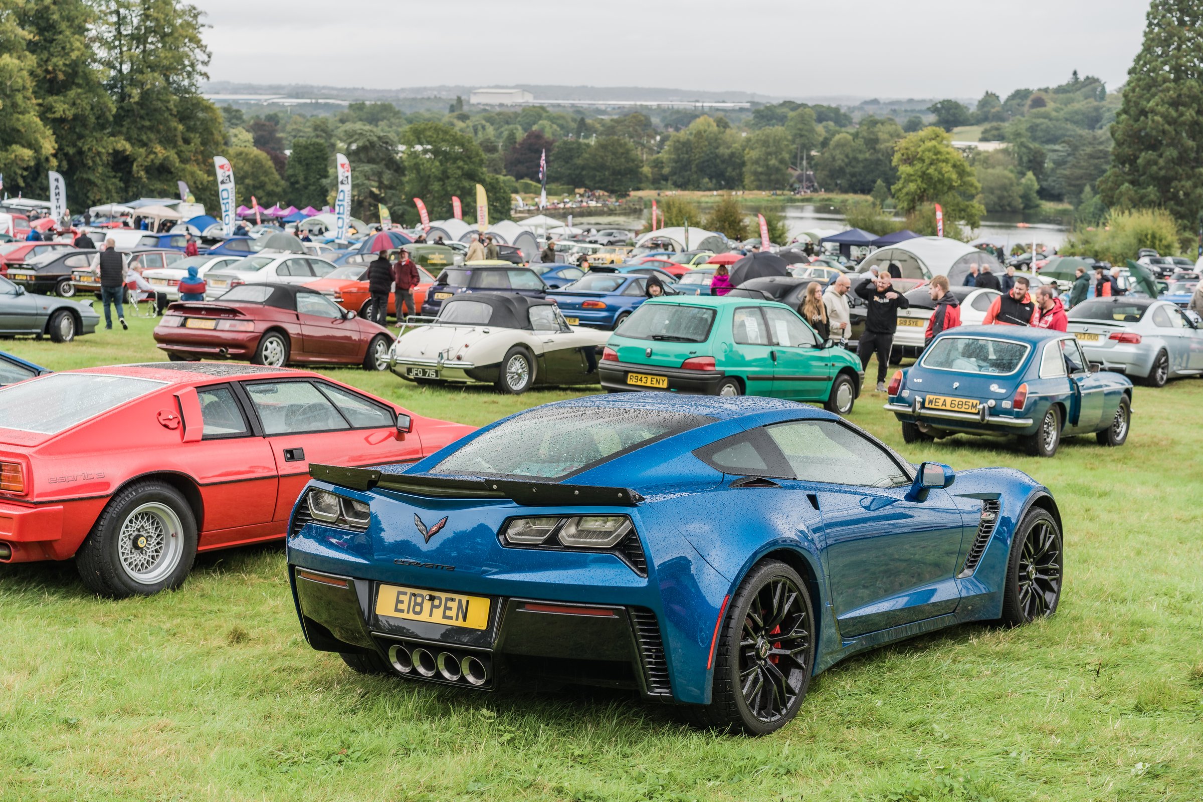 Trentham, Stoke on Trent, England, September 15th 2024. A blue Chevrolet Corvette Stingray Z06 is displayed at a car meet.