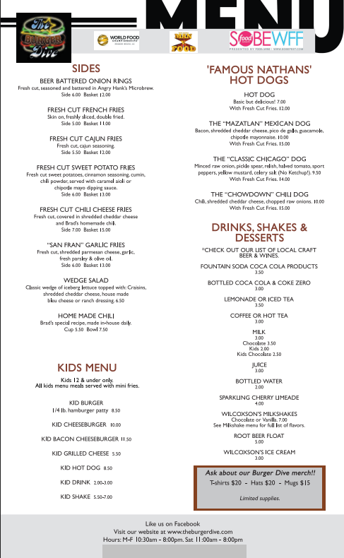 Burger Dive Menu - Back Page