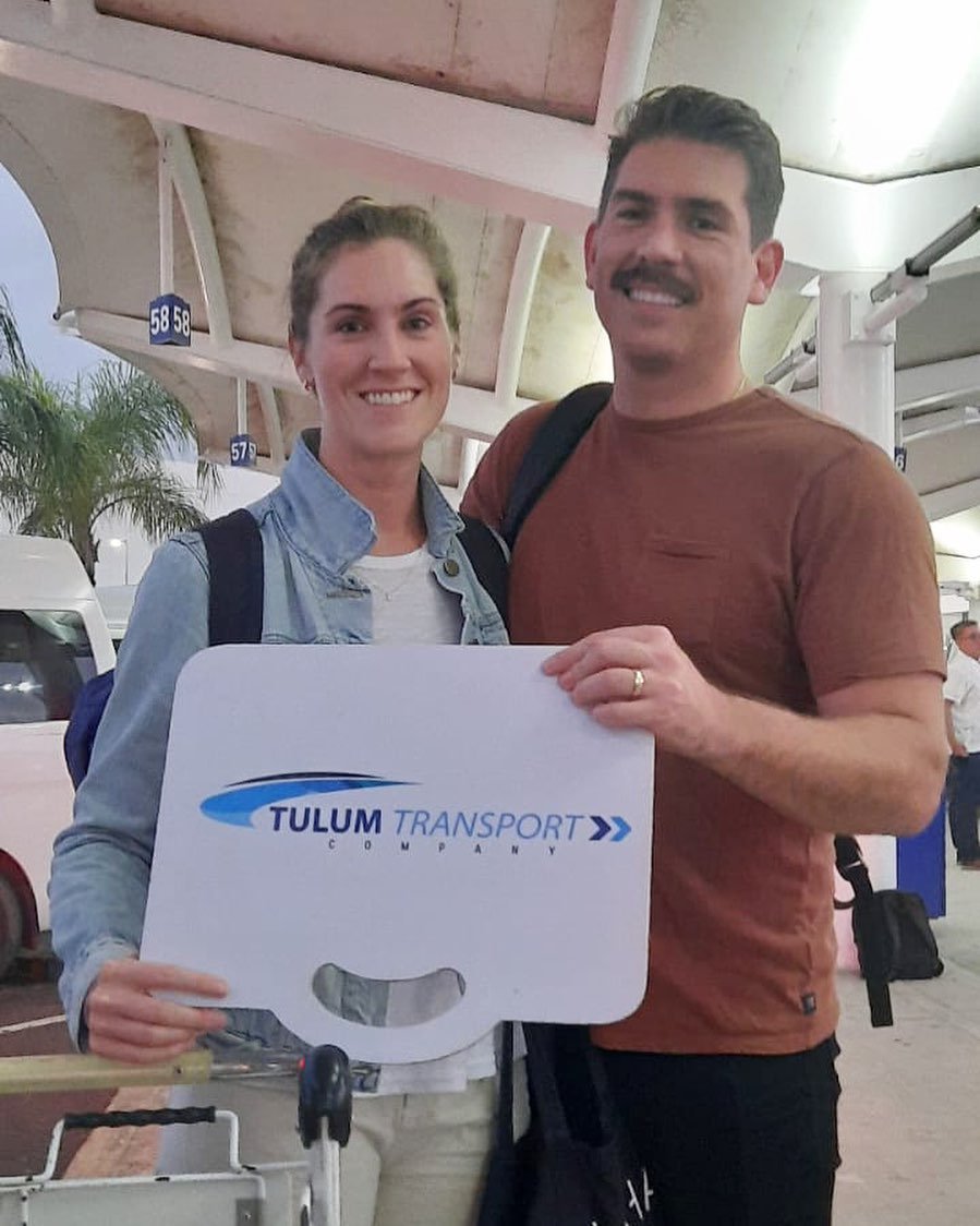 Tulum Transport Company vehicle parked at Cancun Airport ready for pickup - Professional private transfer service from Cancun International Airport