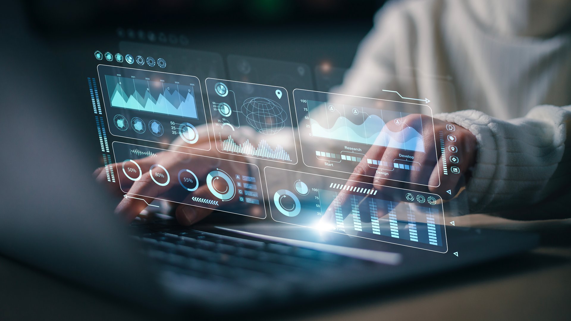 Futuristic user interface concept. Graphical User Interface GUI on the futuristic virtual interface screen. Head up Display HUD. Internet of things.