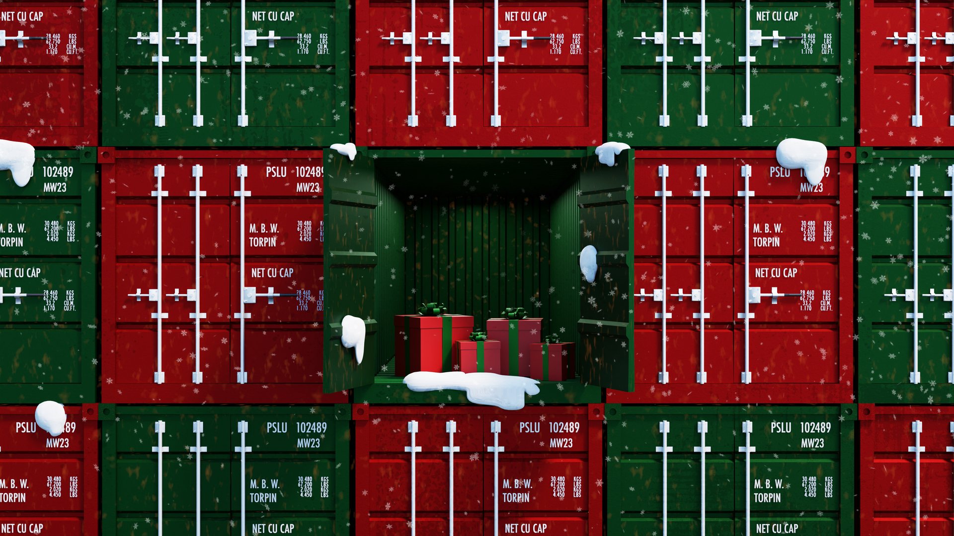 3D Render of Stack of blue shipping containers box, Cargo freight ship for import export