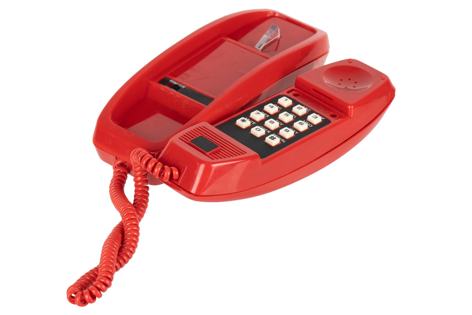 red retro push-button phone isolated on white
