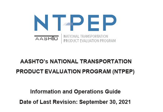 AASHTO's NTPEP Information and Operations Guide cover, last revised September 30, 2021.