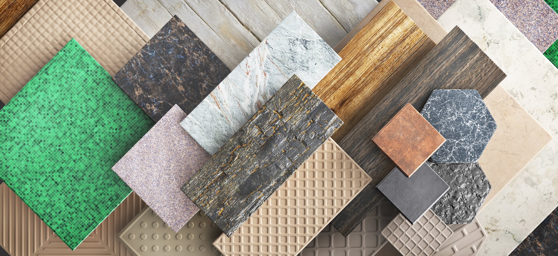 Different ceramic tiles. 3d illustration