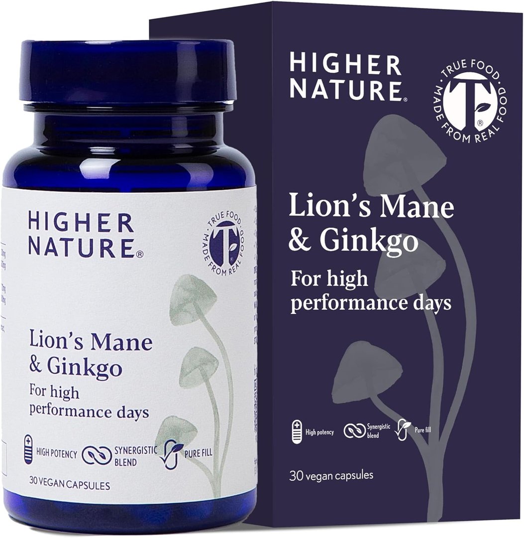 Lion's Mane & Ginkgo supplement bottle - High Performance Days formula