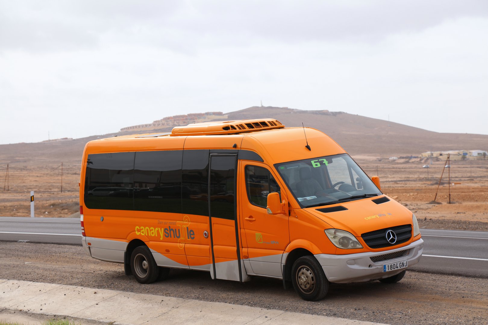 Canary Shuttle mini bus parked in Fuerteventura, Spain.
