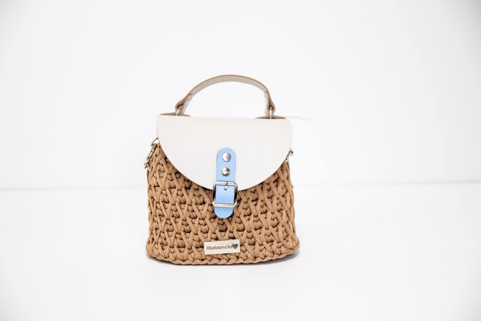 Plecak Beż z jasną klapką i błękitnym akcentem