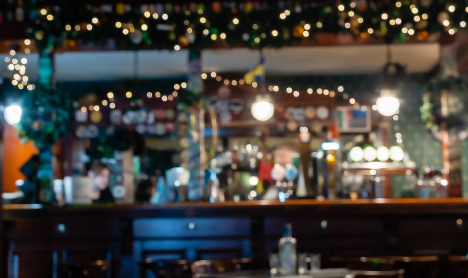 Blurred image of bar counter in irish pub