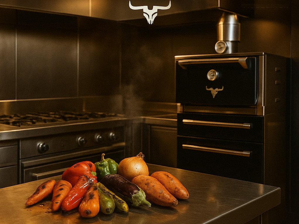 Horno de brasa profesional Malevo con verduras - Estrategia comercial para duplicar ticket promedio