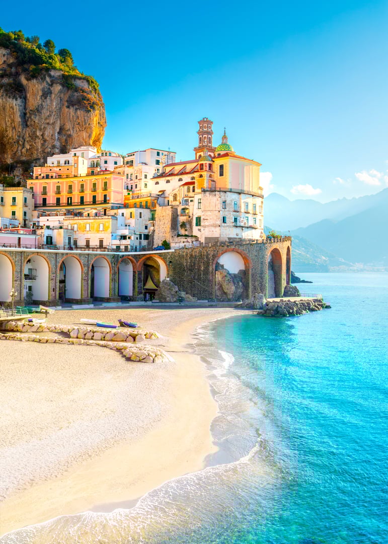 Morning view of the small town of Amalfi on the Mediterranean coast