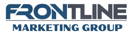 Logo of Frontline Marketing Group with bold blue and grey text.