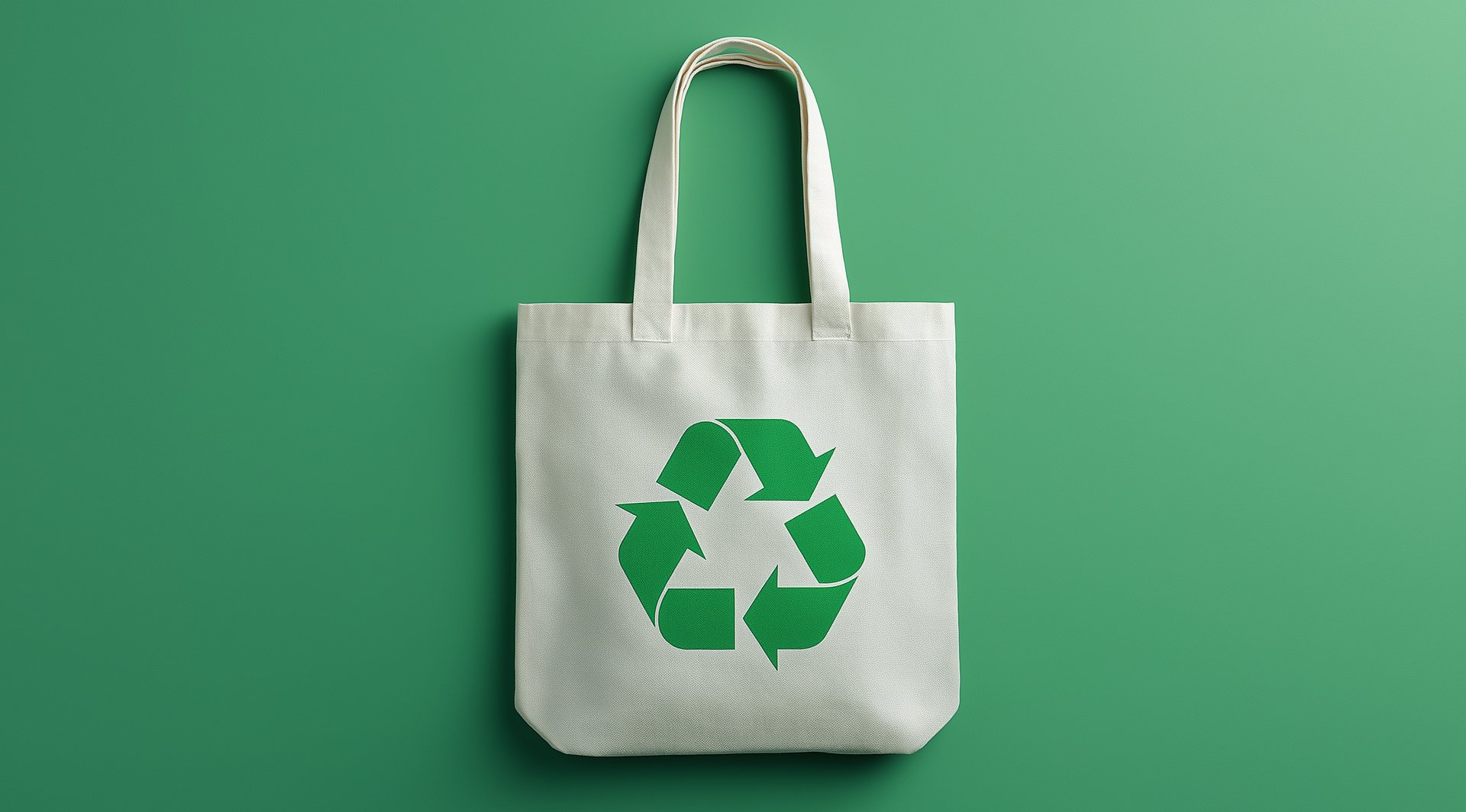 Bolsa ecológica blanca con símbolo de reciclaje verde