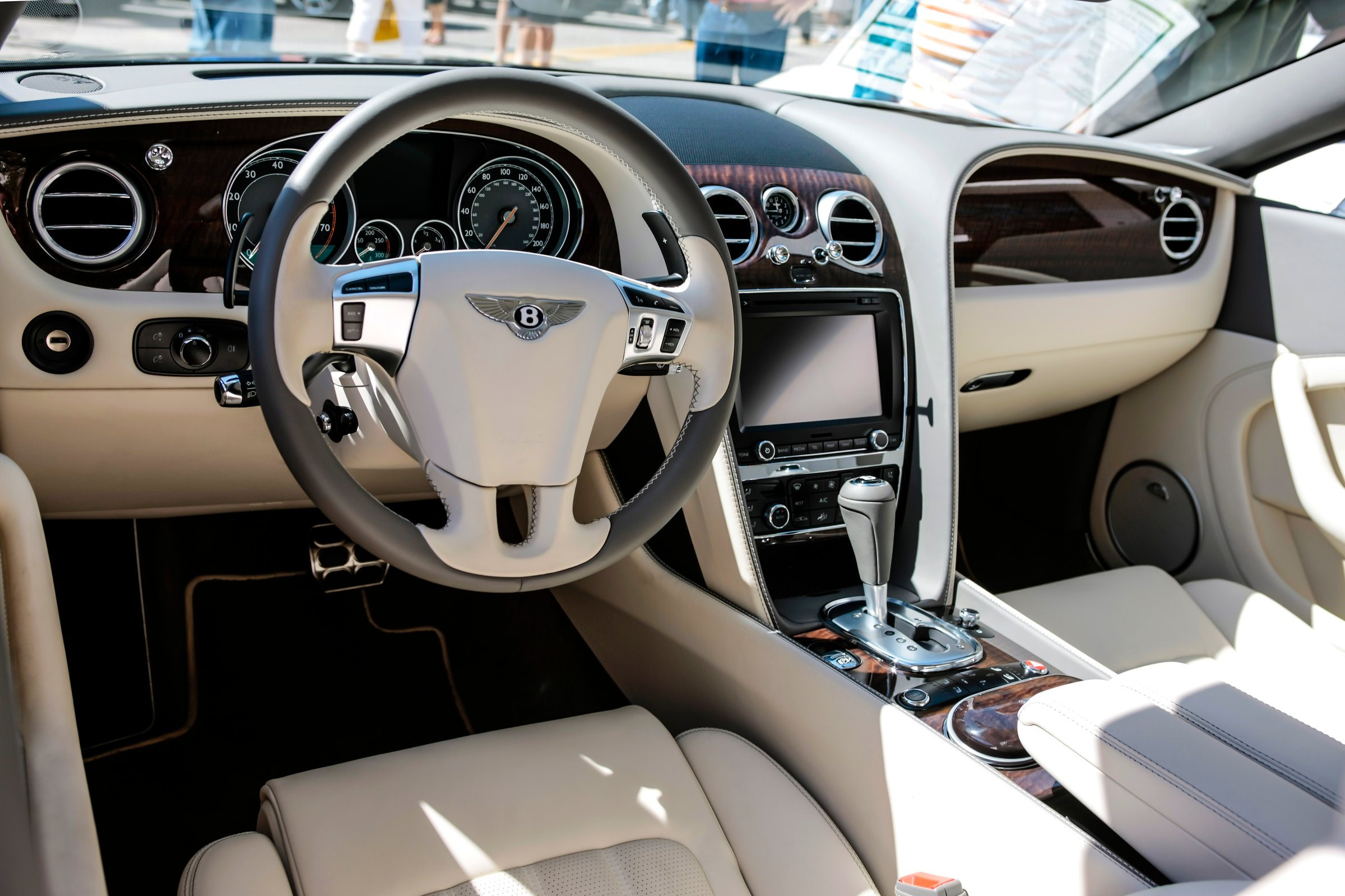 Sarasota, FL, USA - February 21, 2015: Interior of a 2014 Bentley Flying Spur from the drivers side of the vehicle