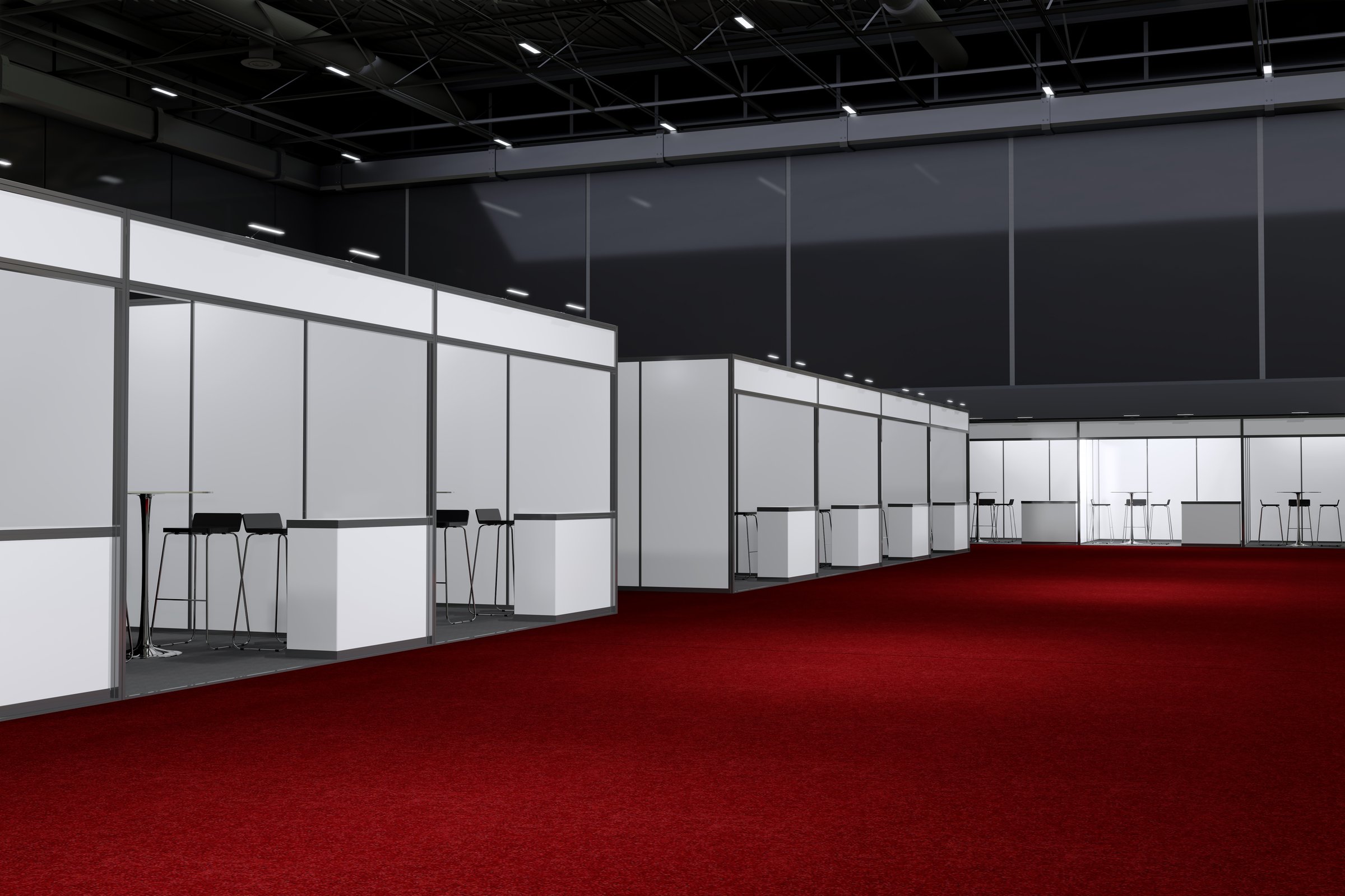 Exhibition stand for mockup and Corporate identity,Display design.Empty booth Design.Retail booth elements in Exhibition hall.booth Design trade show.Blank Booth system of Graphic Resources.3d Background for online Event,conference,live.3d render.