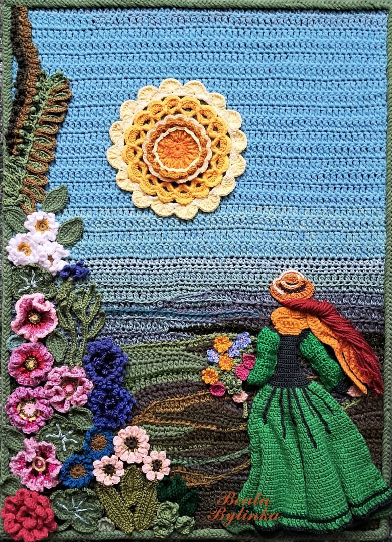 Kolorowy obraz szydełkowy