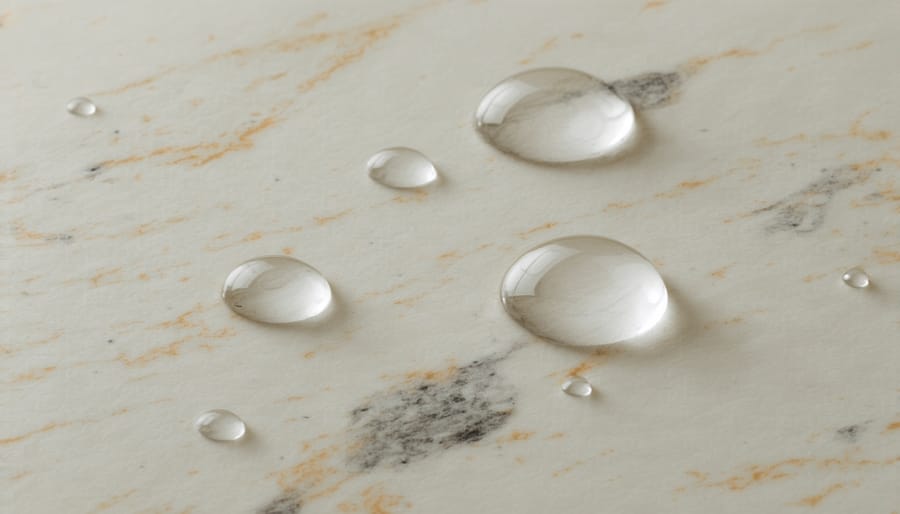 Sealed marble with water beading from a high quality sealer