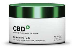 PM Repairing Pads container with 47mg CBD for evening skin renewal