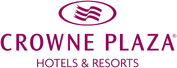 Logo of Crowne Plaza Hotels & Resorts with stylized purple waves above the name.