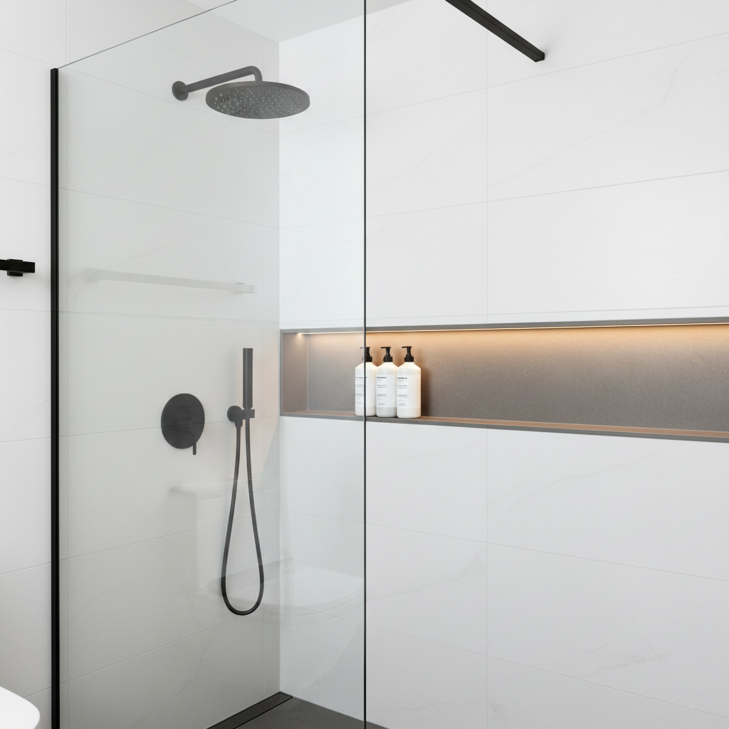 Modern bathroom with glass shower