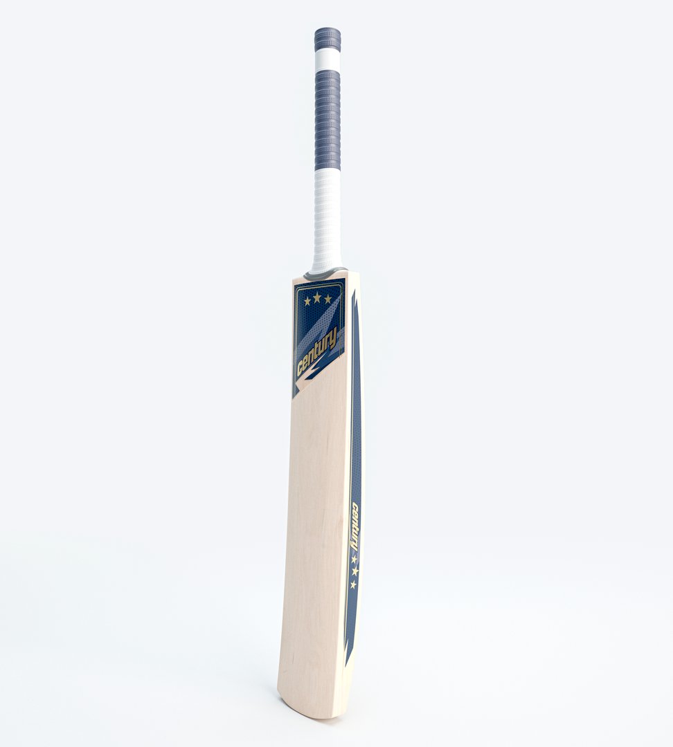 A modern wooden cricket bat with generic brand decals on an isolated white background - 3D render