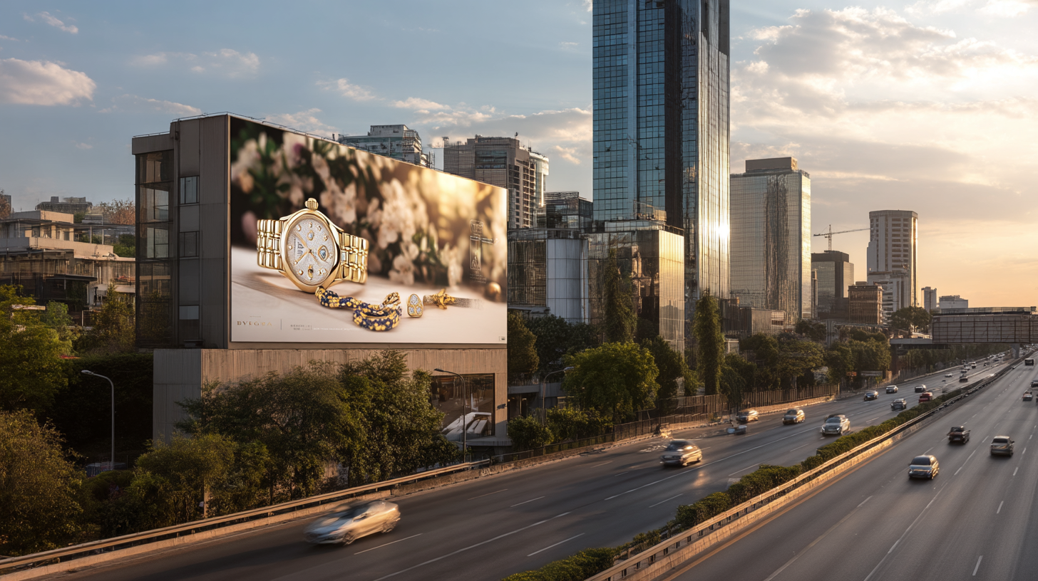 Wide-angle city highway with massive billboard