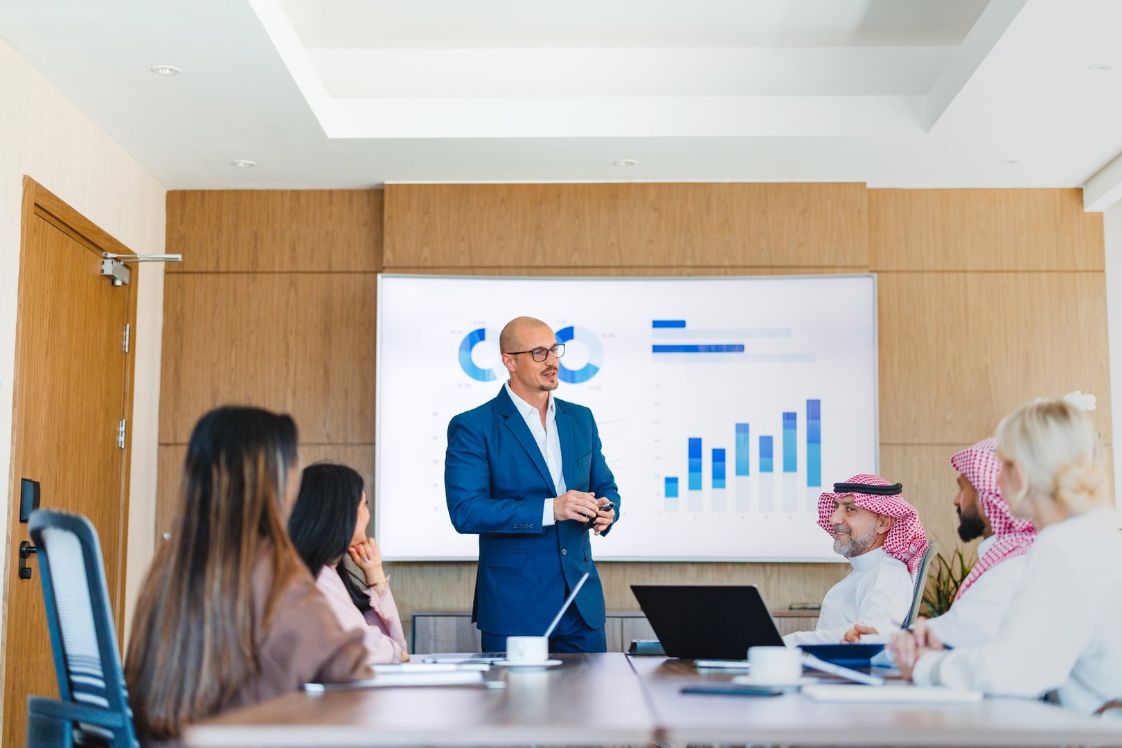 Business team discussing Islamic finance