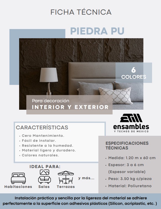 Ficha técnica de Piedra PU DEKO STEIN con especificaciones, medidas y características del producto