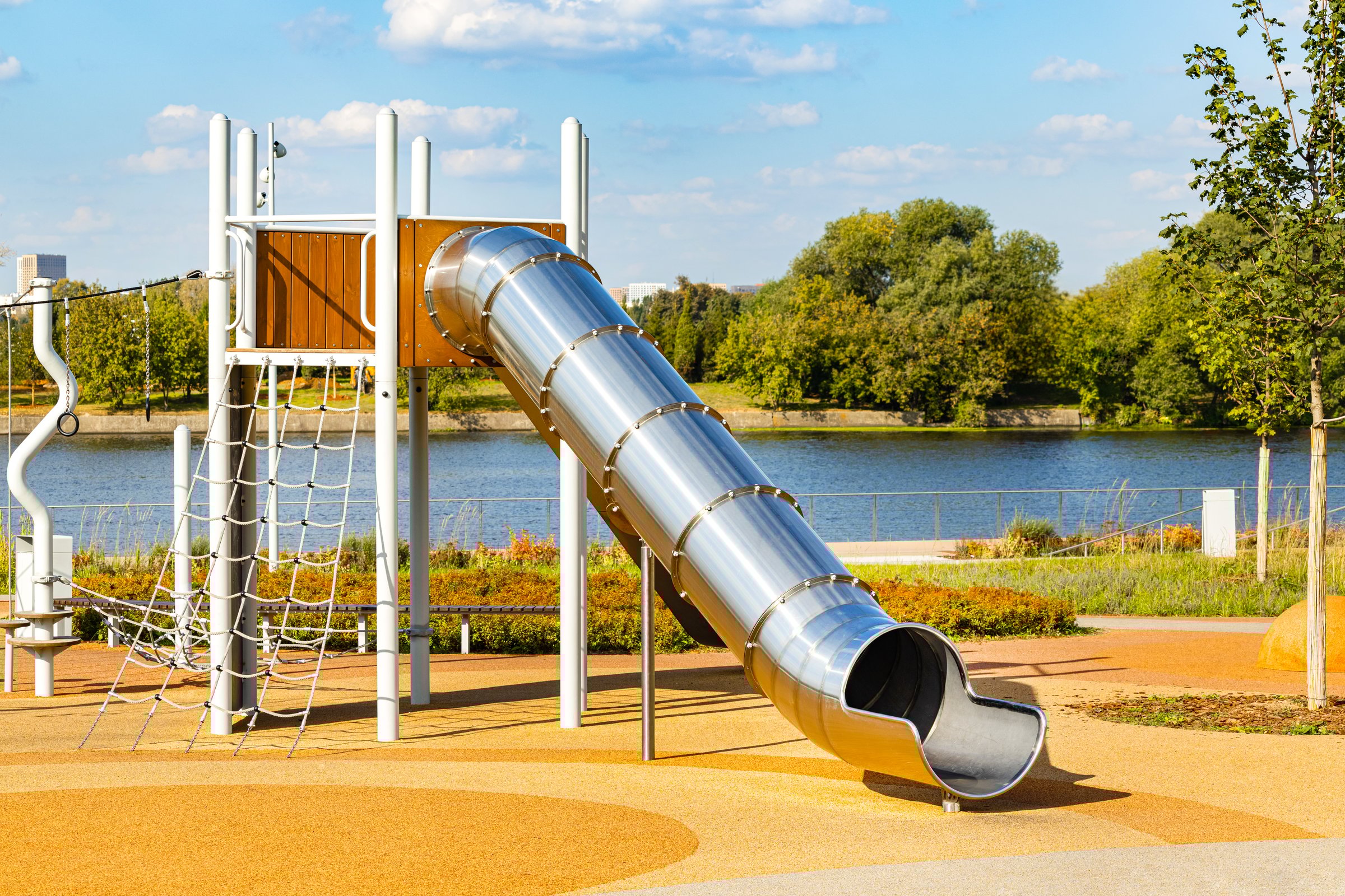 a tube slide in a children's park. playground in the park. without people
