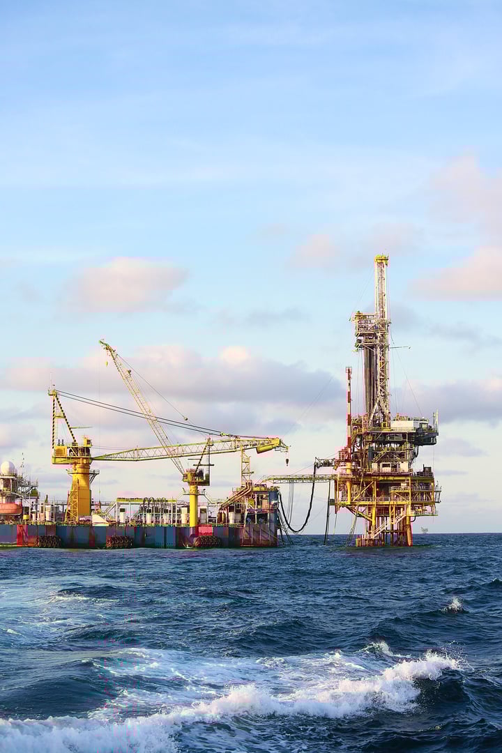 Oil and rig in offshore or the sea. The construction platform for production oil and gas in power and energy industry. Heavy industry and hard work every day.