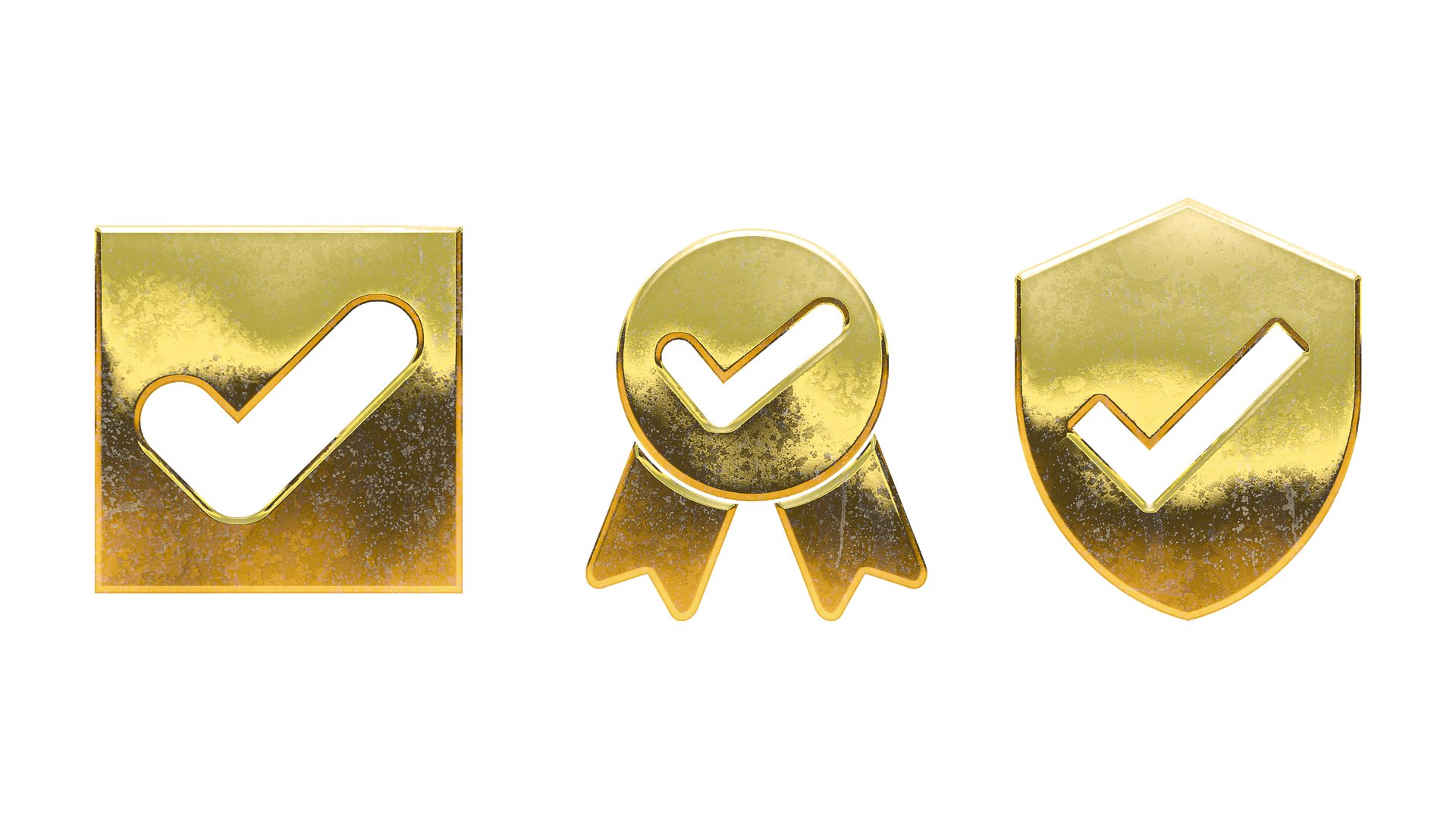Check mark symbol Gold icon set cut out isolated on white background