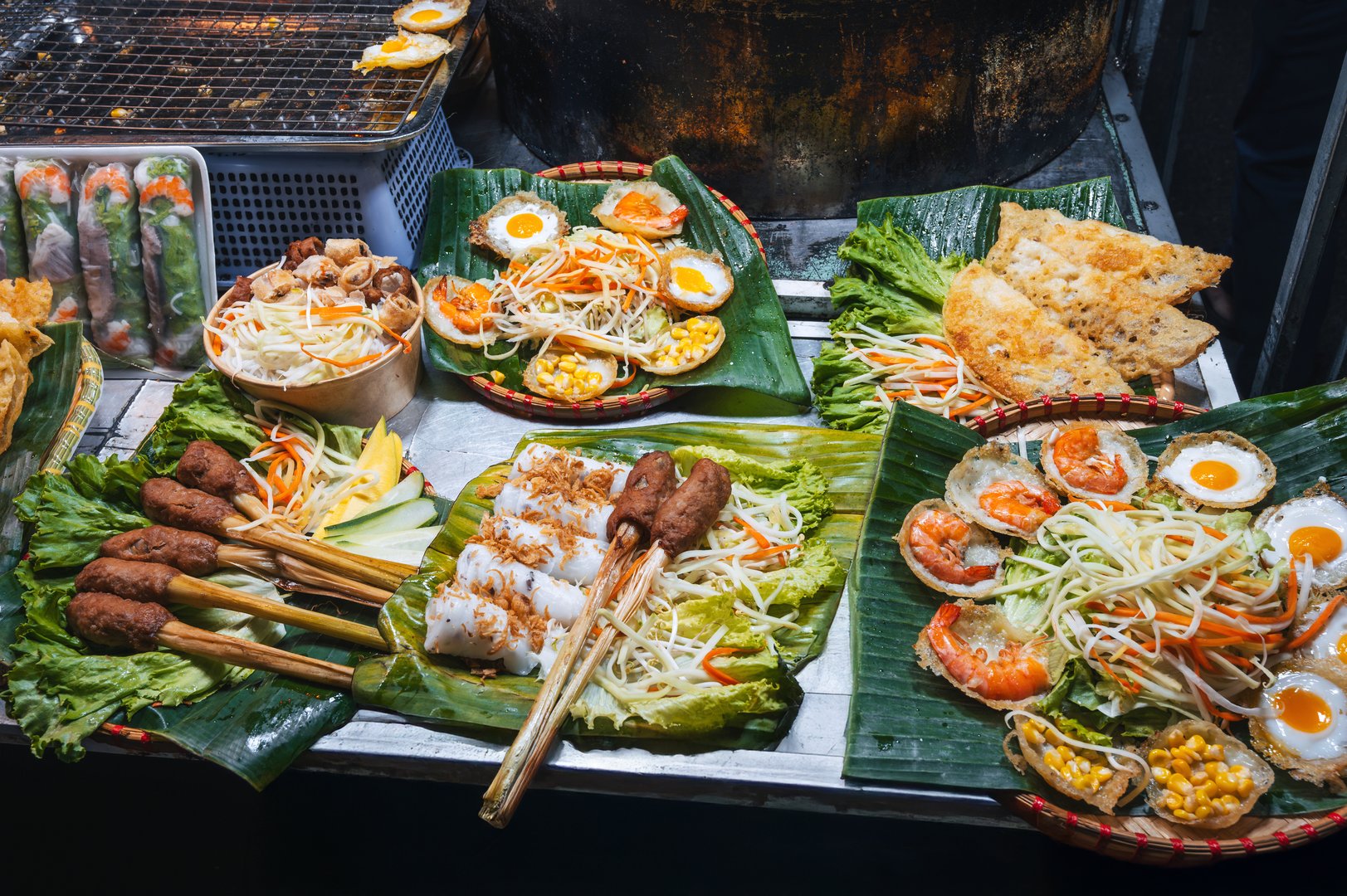traditional Vietnamese street food at the Asian Night Market in Vietnam in Asia in Da Nang