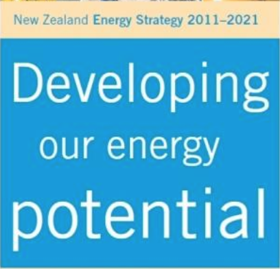 Cover of New Zealand Energy Strategy 2011-2021 with the text "Developing our energy potential."
