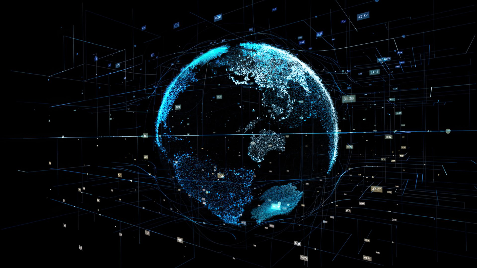 Business scientific global network, World digital grid data communication. Digital earth future HUD technology background Concept.