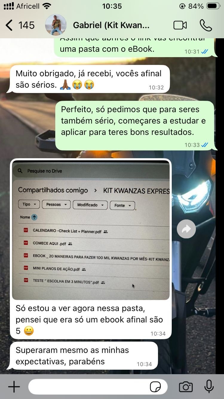 Depoimento de cliente satisfeito via WhatsApp