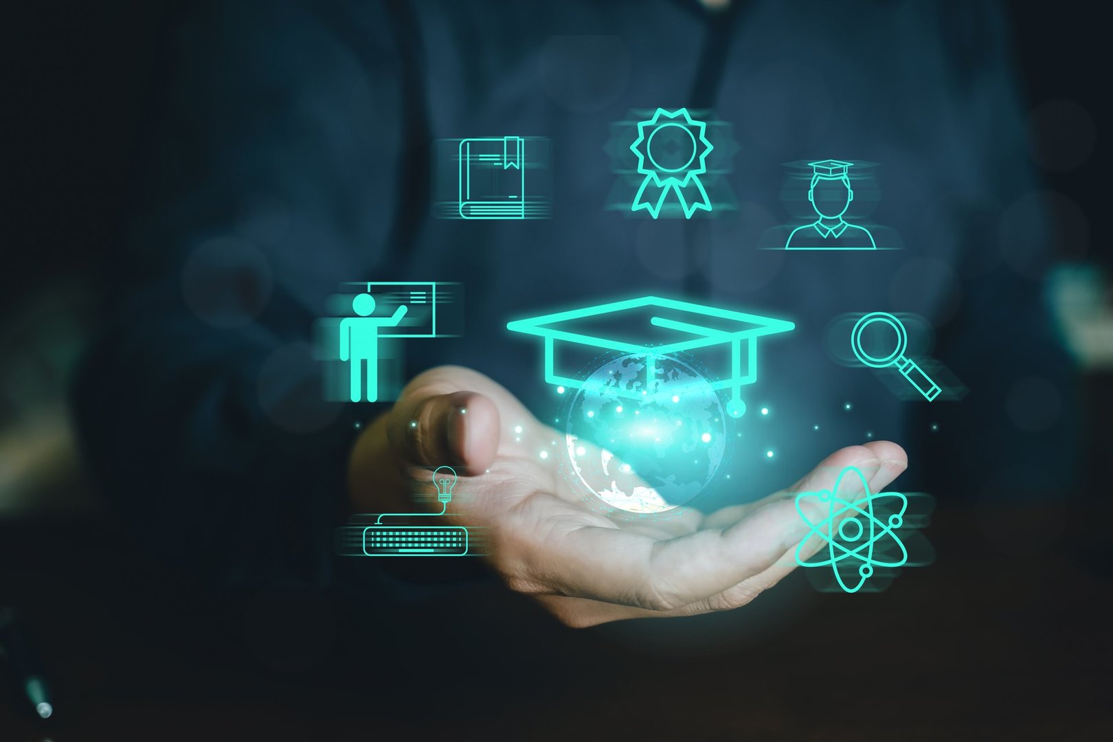 Educational technology concept, online connection of educational information.