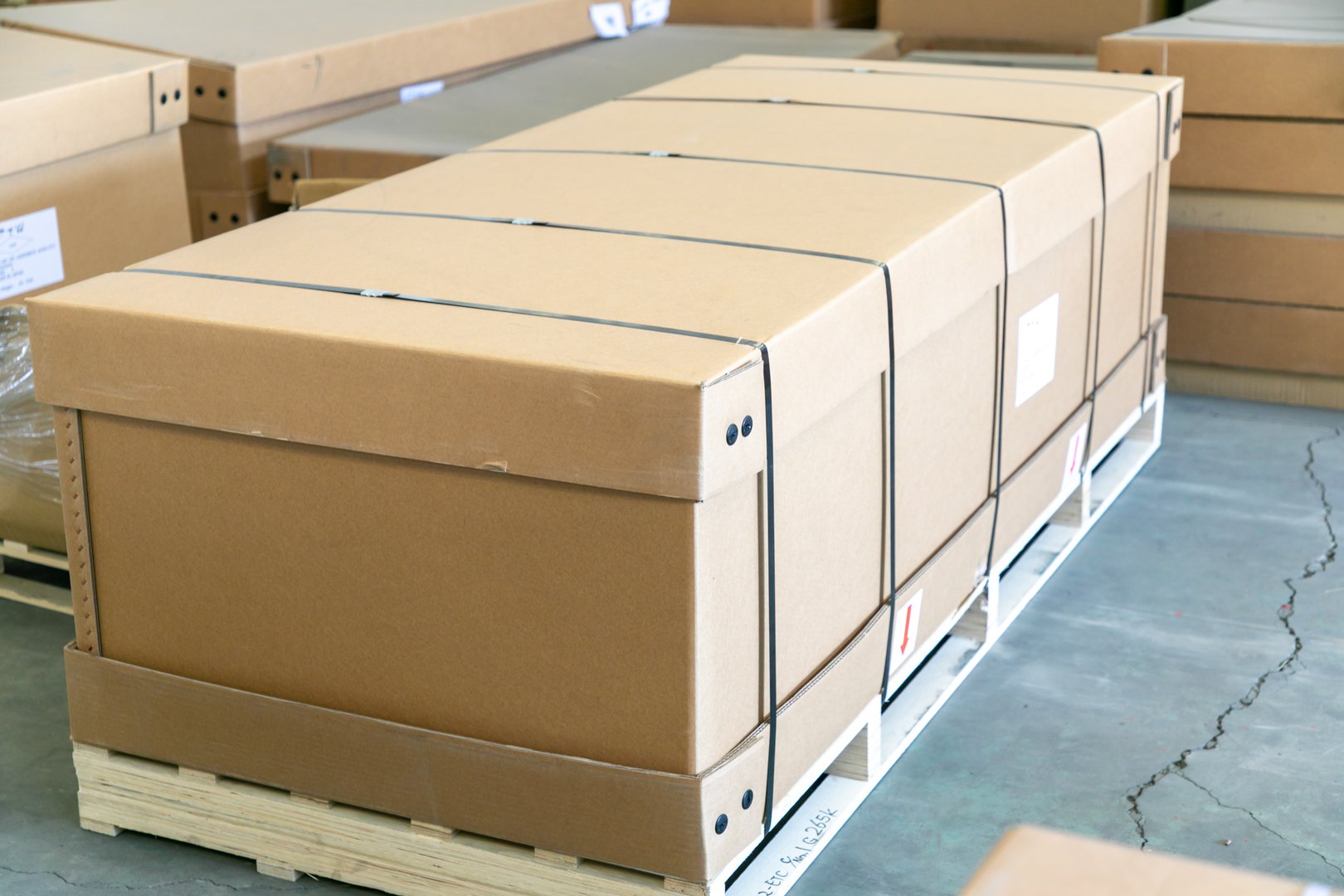 wooden crates in the warehouse. Warehousing concept